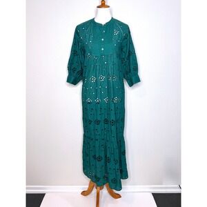 DRA Los Angeles Cotton Eyelet Maxi Dress SM Green Missing Slip Cottage Core